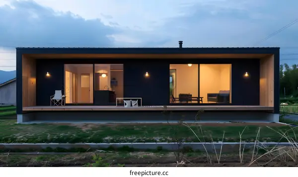 Modern Japanese Style Home with Wooden Deck and Large Windows