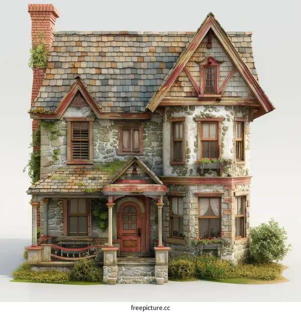 A charming stone cottage with a red door