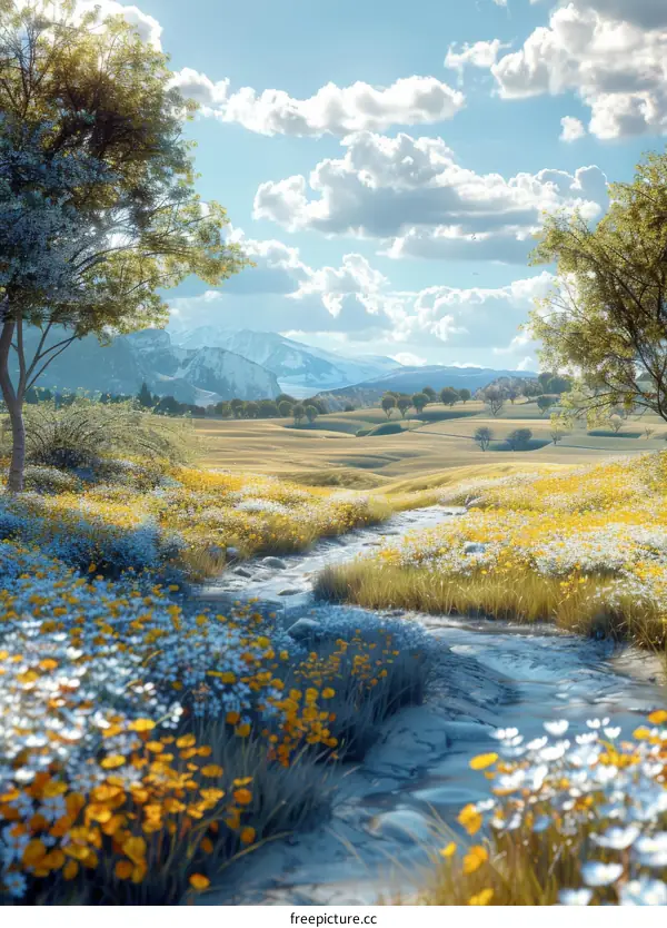 Small River Winding Through a Serene Valley