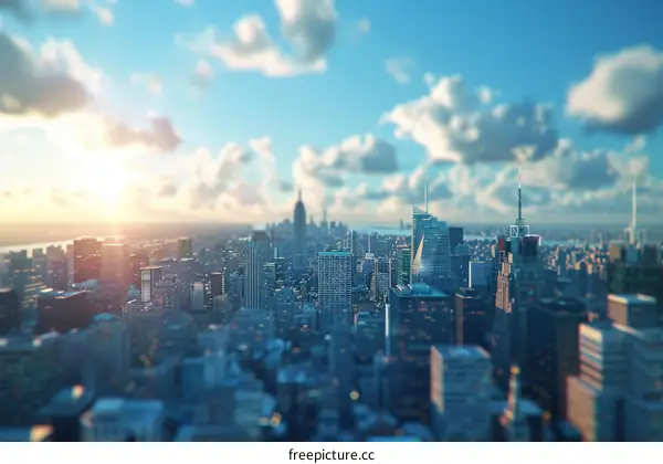 New York City Skyline from Above at Sunset