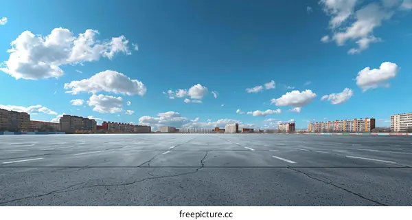 Empty Urban Parking Lot Under Clear Blue Sky