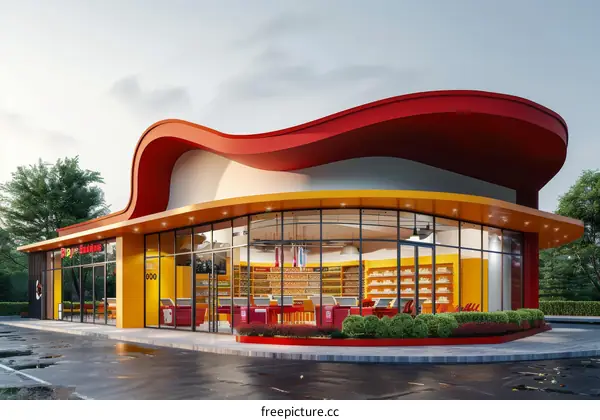 futuristic modern commercial building with large glass windows