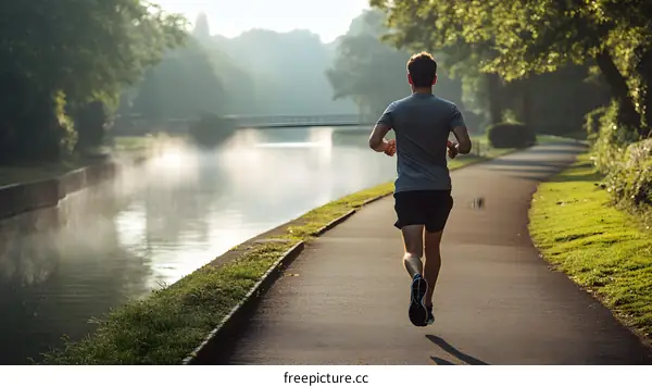 Man Running Along a Path by a River