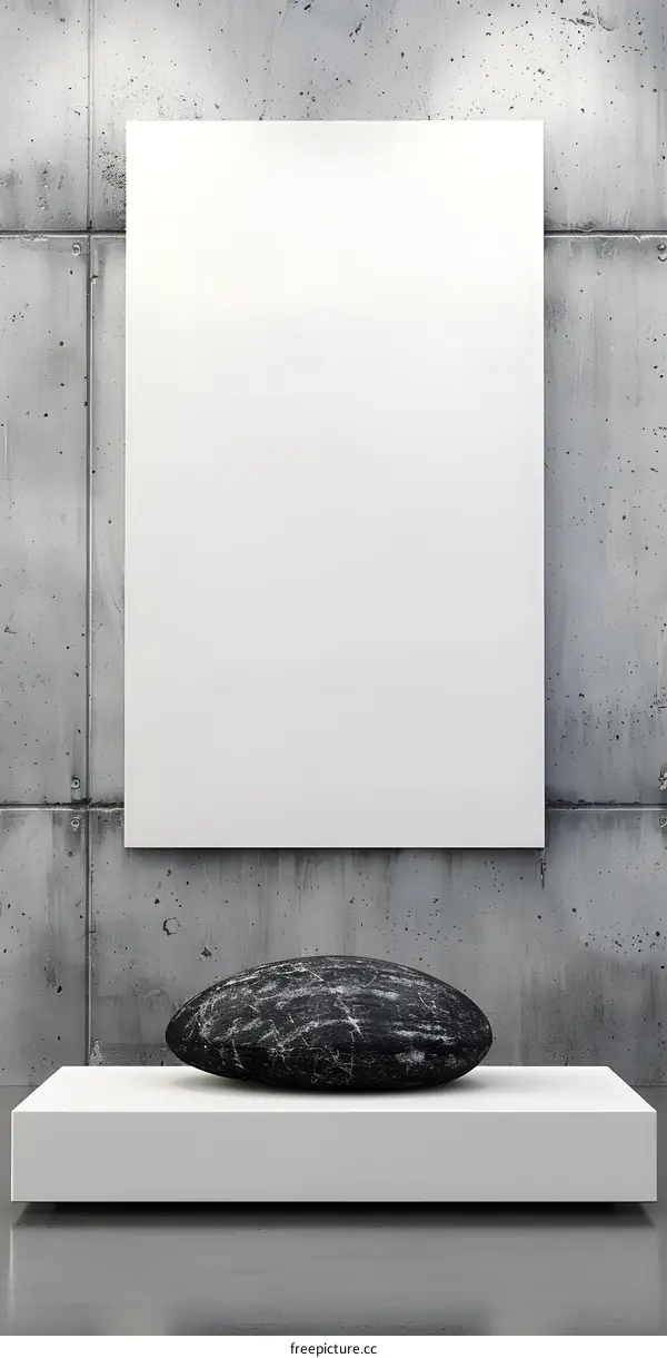 Blank Canvas Mockup with Stone and White Plinth