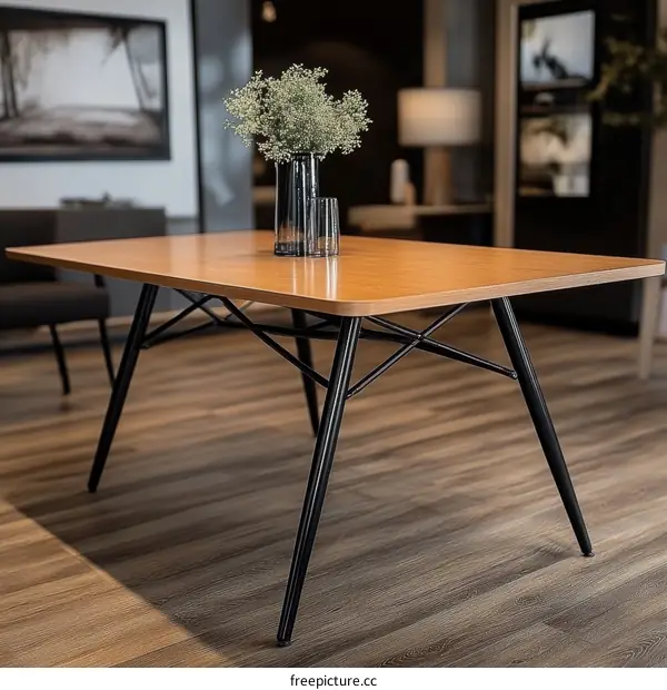 Modern Wooden Dining Table with Stylish Black Legs