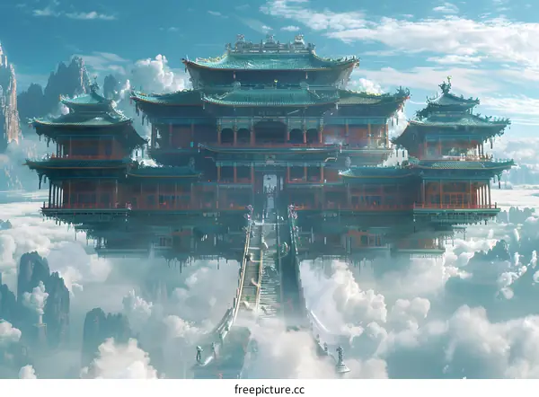 An oriental palace floating above the clouds