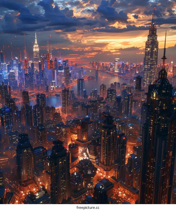 Futuristic Metropolis Skyline at Night