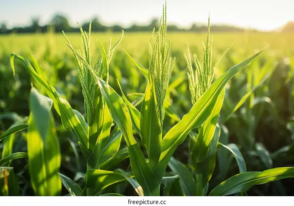 Close-up of corn plants growing in a field