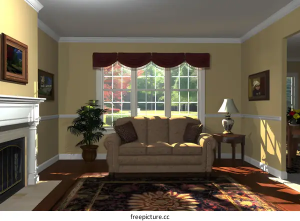 Living Room Interior Design With Sofa And Fireplace