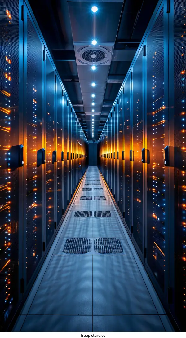 Brightly Lit Server Room with Rows of Racks