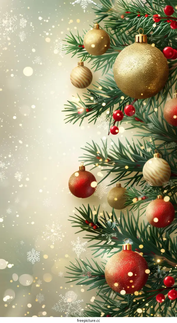 Christmas Tree with Baubles and Snowflakes