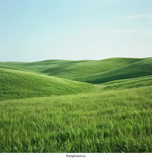Green rolling hills under blue sky