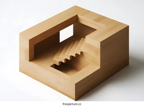 Wooden Model of a House with a Staircase