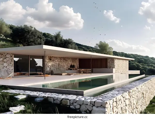 Modern Minimalist House with Infinity Pool and Stone Walls