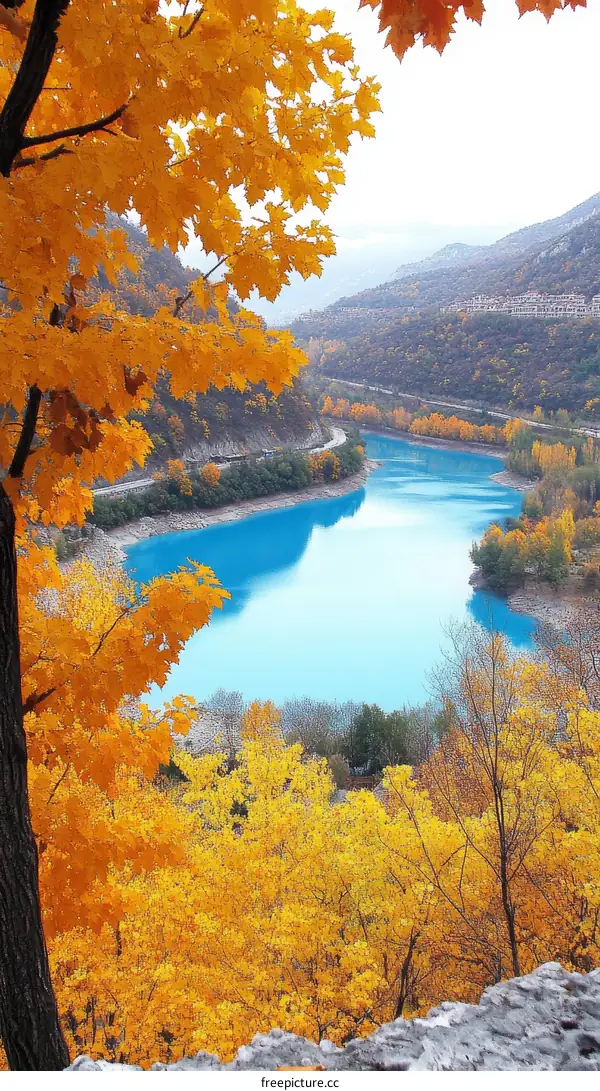 Autumn Colors Over a Turquoise Lake