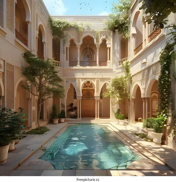 Traditional Courtyard with a Pool in the Middle