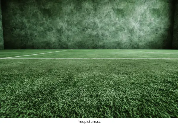 Green tennis court with concrete wall background