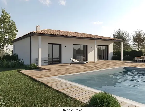 Modern Home with Swimming Pool and Deck Design