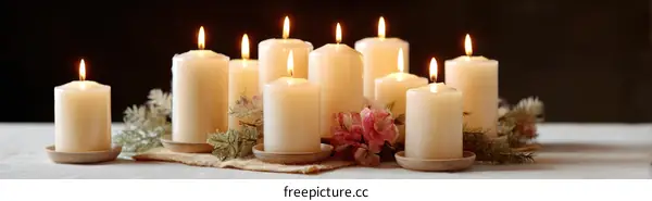 Elegant Arrangement of Candles on Table