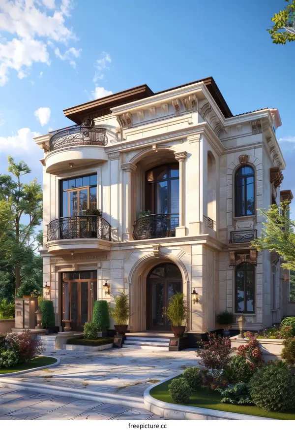 European style two-story villa with beautiful exterior