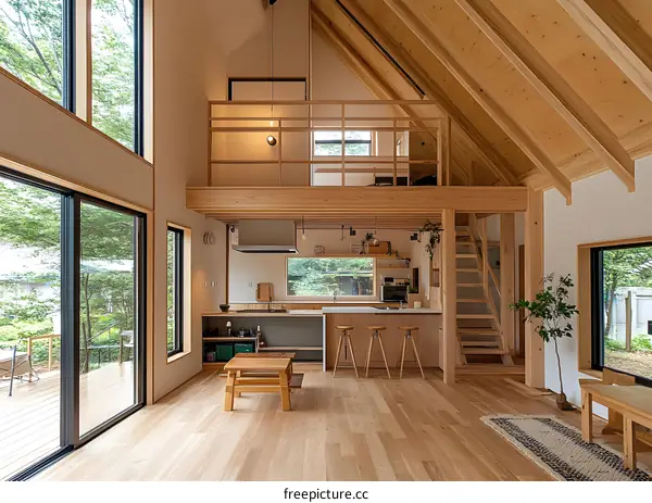 Modern Open Plan Loft Style Home With Wooden Beams and Large Windows