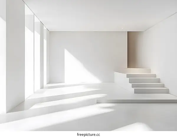 Minimalist White Room With Stairs and Windows
