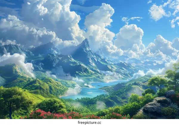 Stunning Mountain Scenery with Clouds and Lake