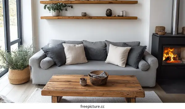 Modern Cozy Living Room with Wooden Furniture