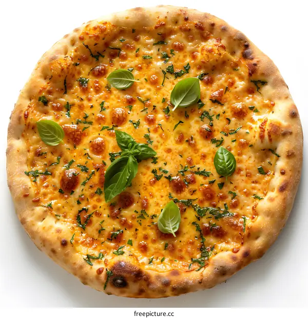 A delicious pizza with basil leaves on top