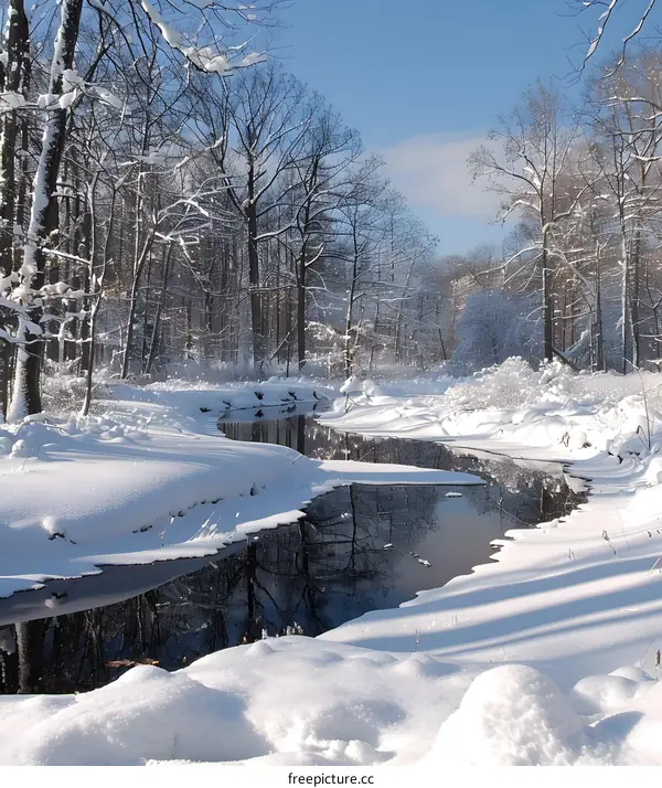 Snowy Winter Scene with a Stream