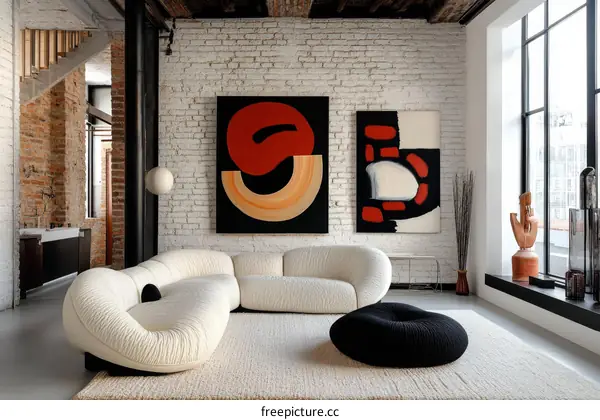 Modern Loft Living Room with Abstract Art