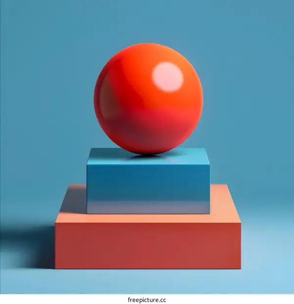 Red Sphere on Blue and Orange Blocks
