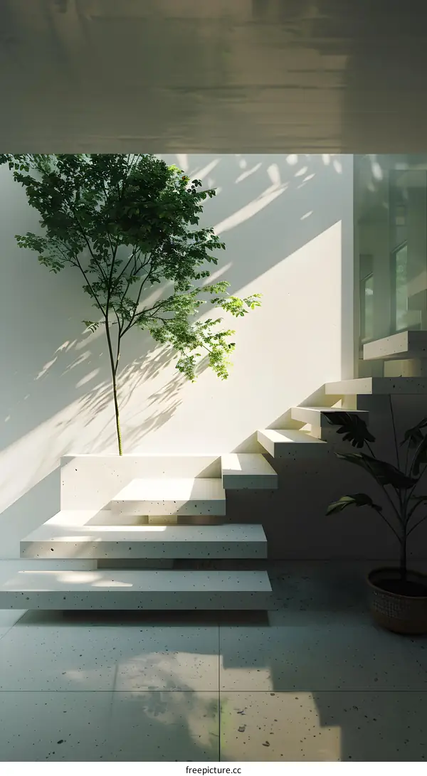 Minimalist Interior Design With Staircase and Plants