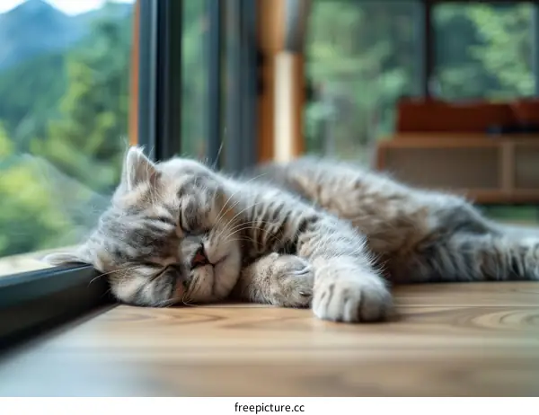 Gray Kitten Sleeping by Window