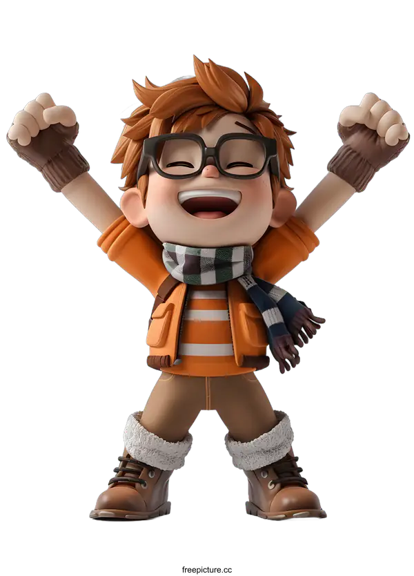 [Transparent Background PNG]Happy cartoon boy with arms raised