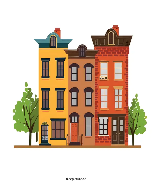 Colorful Row of Houses Illustration