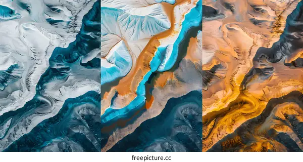 Aerial View of Abstract Landscape with Blue and Orange Color