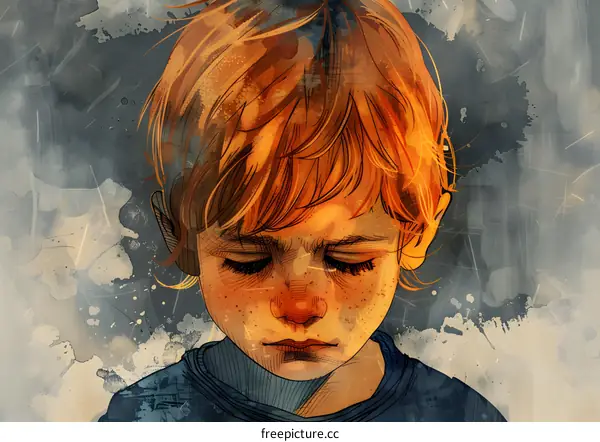 sad boy with red hair and freckles