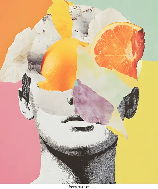 Collage Art of a Man With Orange and Flowers