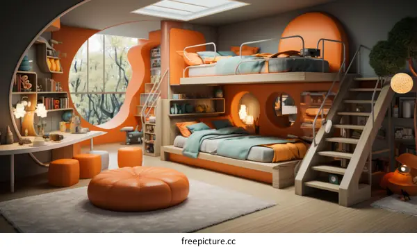 Cozy Modern Bedroom with Bunk Bed and Window