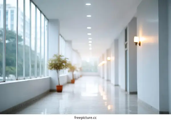 Modern Office Corridor with Large Windows