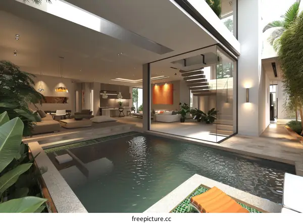 Modern house interior swimming pool