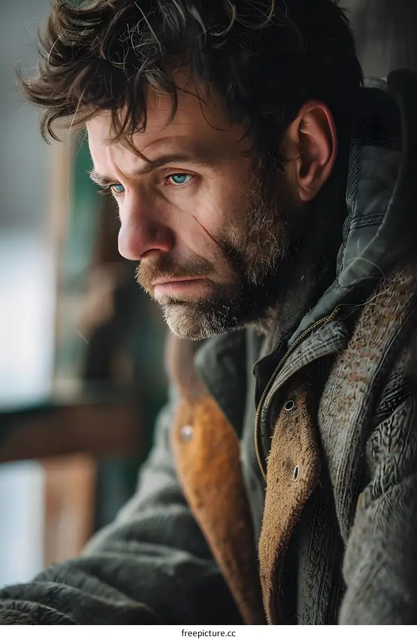 Portrait of a Man with Blue Eyes and a Scar