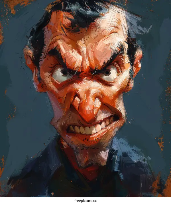 A digital painting of a mans face with an exaggerated expression