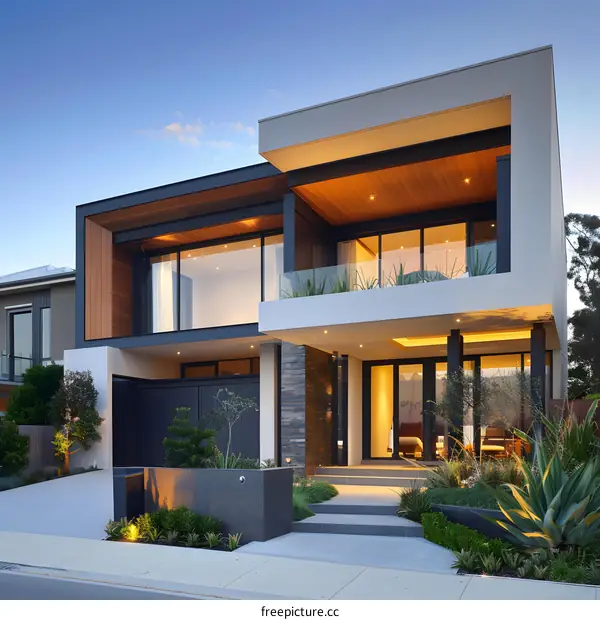 Modern House Exterior Design with Wooden Ceiling and Stone Wall