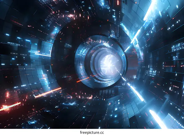 Futuristic Sci Fi Tunnel With Neon Lights