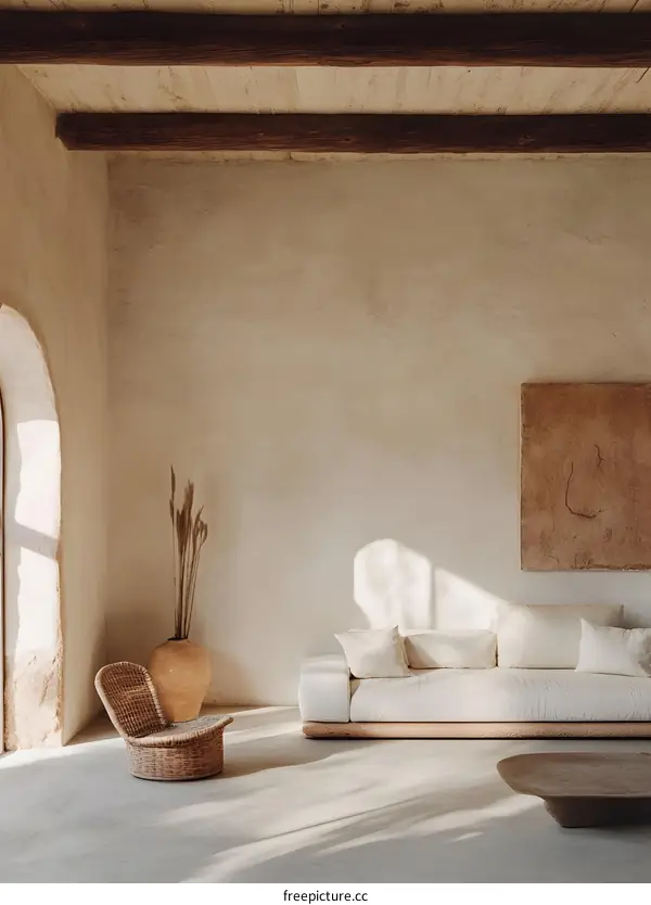 Minimalist Living Room Interior Design with Beige Walls and Natural Light