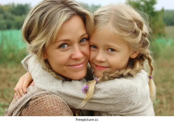Mother and Daughter Embrace Outdoors