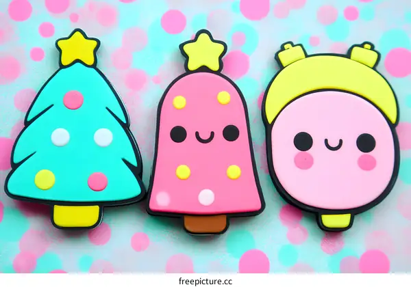 Cute Cartoon Christmas Tree Ornament Set Illustration