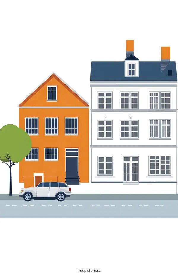 Two Houses in a City Street, Illustration